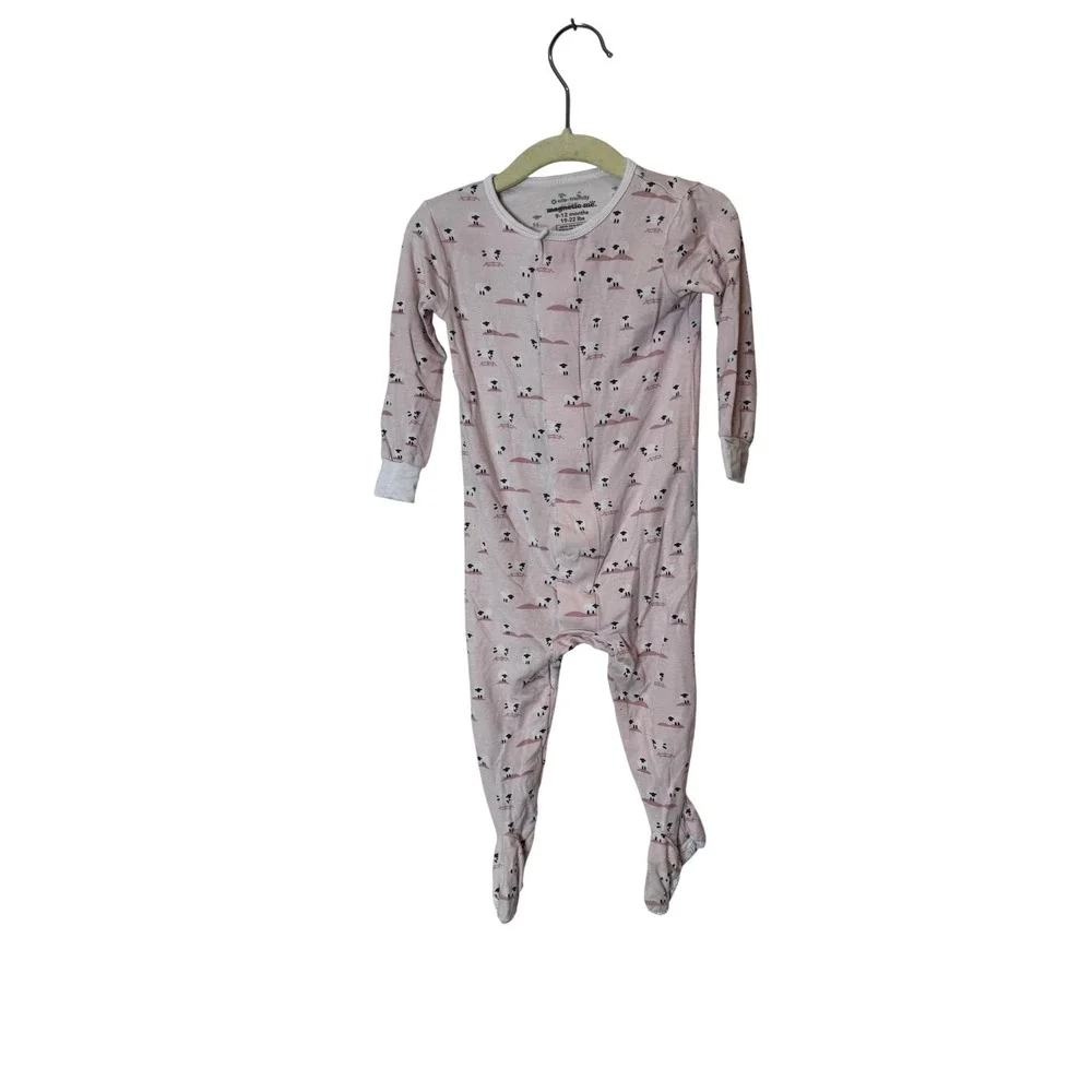 Magnetic Me Footie Pajamas Baby Girls 9-12M Pink Animal Modal One Piece Coverall